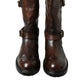 Brown Leather Mid Calf Biker Boots Shoes