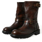 Brown Leather Mid Calf Biker Boots Shoes