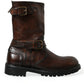 Brown Leather Mid Calf Biker Boots Shoes