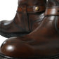 Brown Leather Mid Calf Biker Boots Shoes