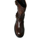 Brown Leather Mid Calf Biker Boots Shoes