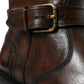 Brown Leather Mid Calf Biker Boots Shoes