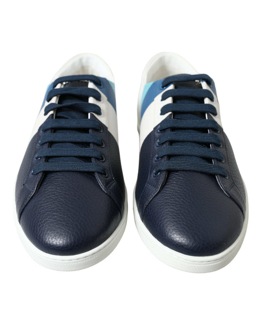 White Blue Leather Low Top Sneakers Shoes