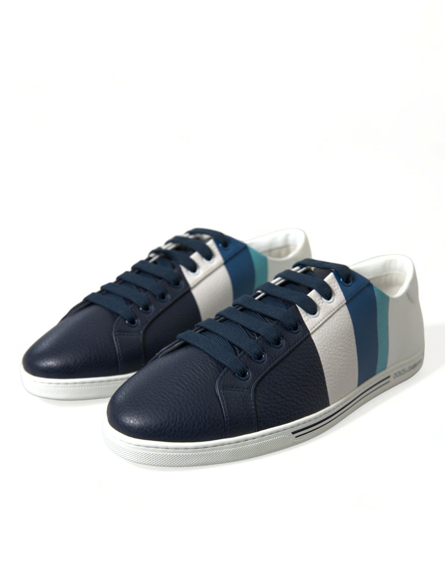 White Blue Leather Low Top Sneakers Shoes