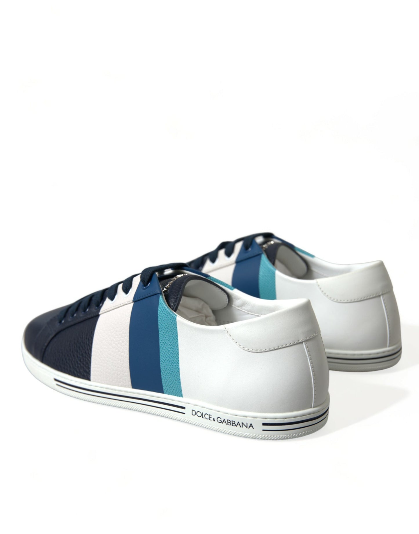 White Blue Leather Low Top Sneakers Shoes