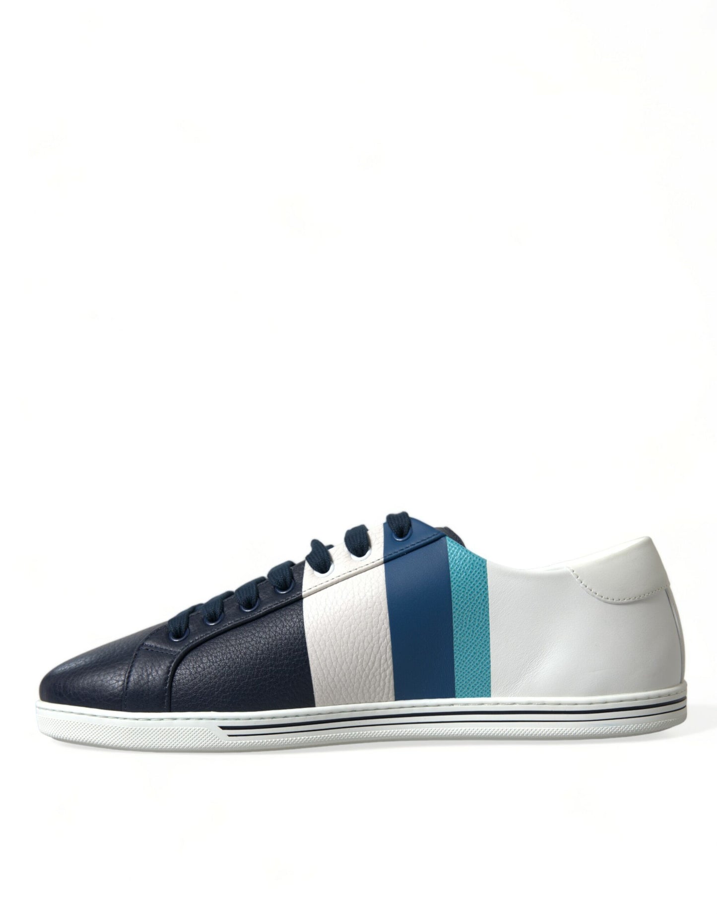 White Blue Leather Low Top Sneakers Shoes