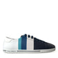White Blue Leather Low Top Sneakers Shoes