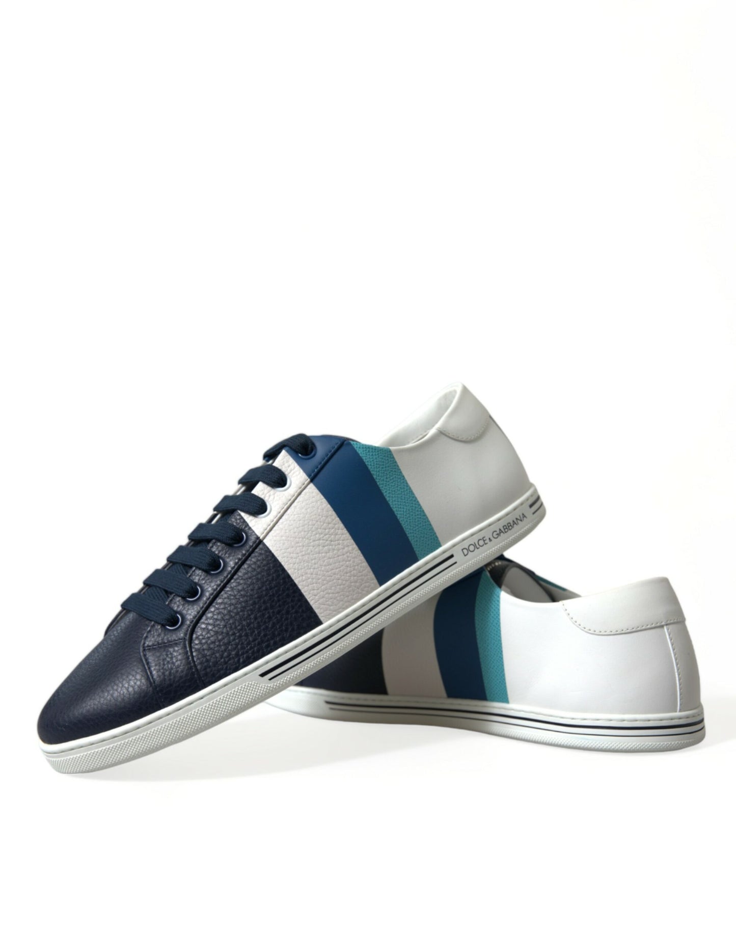 White Blue Leather Low Top Sneakers Shoes