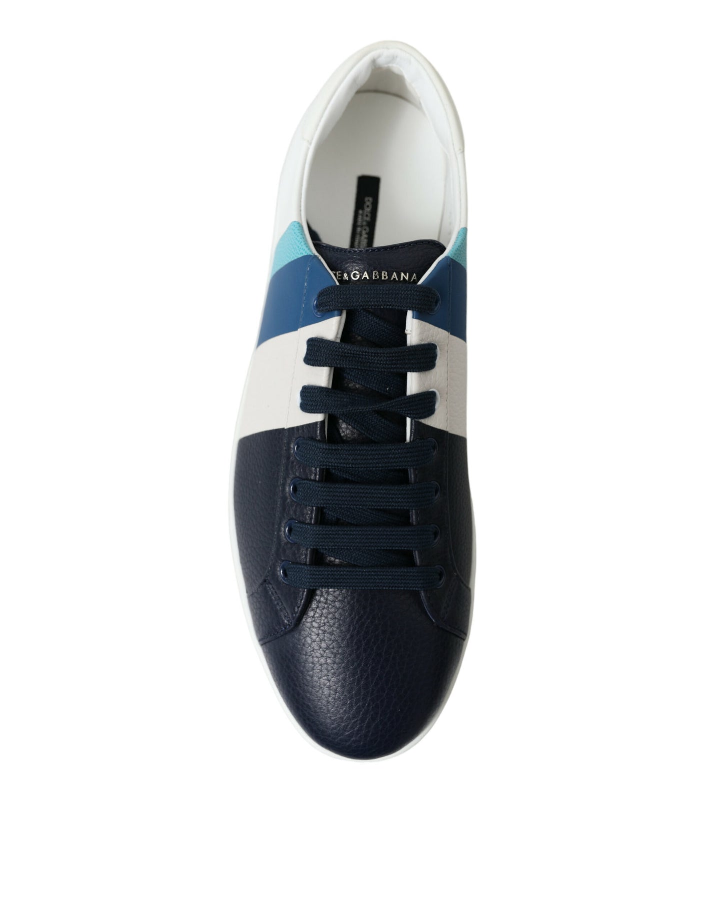 White Blue Leather Low Top Sneakers Shoes