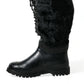 Black Rubber Lace Up Shearling Rain Boots Shoes