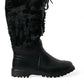 Black Rubber Lace Up Shearling Rain Boots Shoes