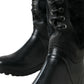 Black Rubber Lace Up Shearling Rain Boots Shoes