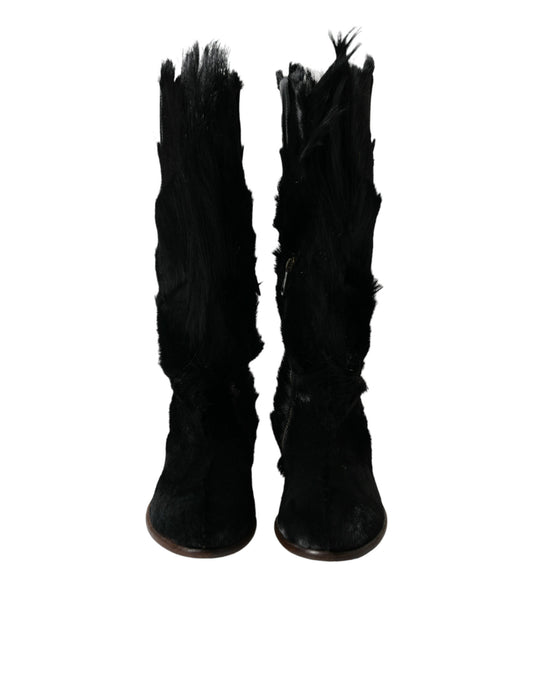 Black Gazelle Fur Mid Calf Winter Boots Shoes