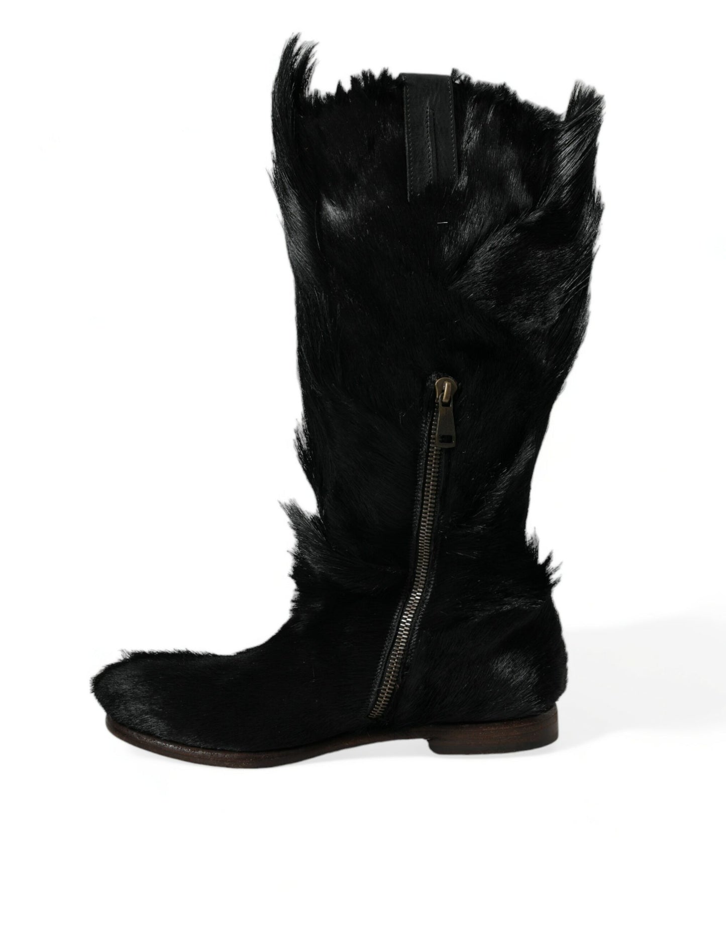 Black Gazelle Fur Mid Calf Winter Boots Shoes