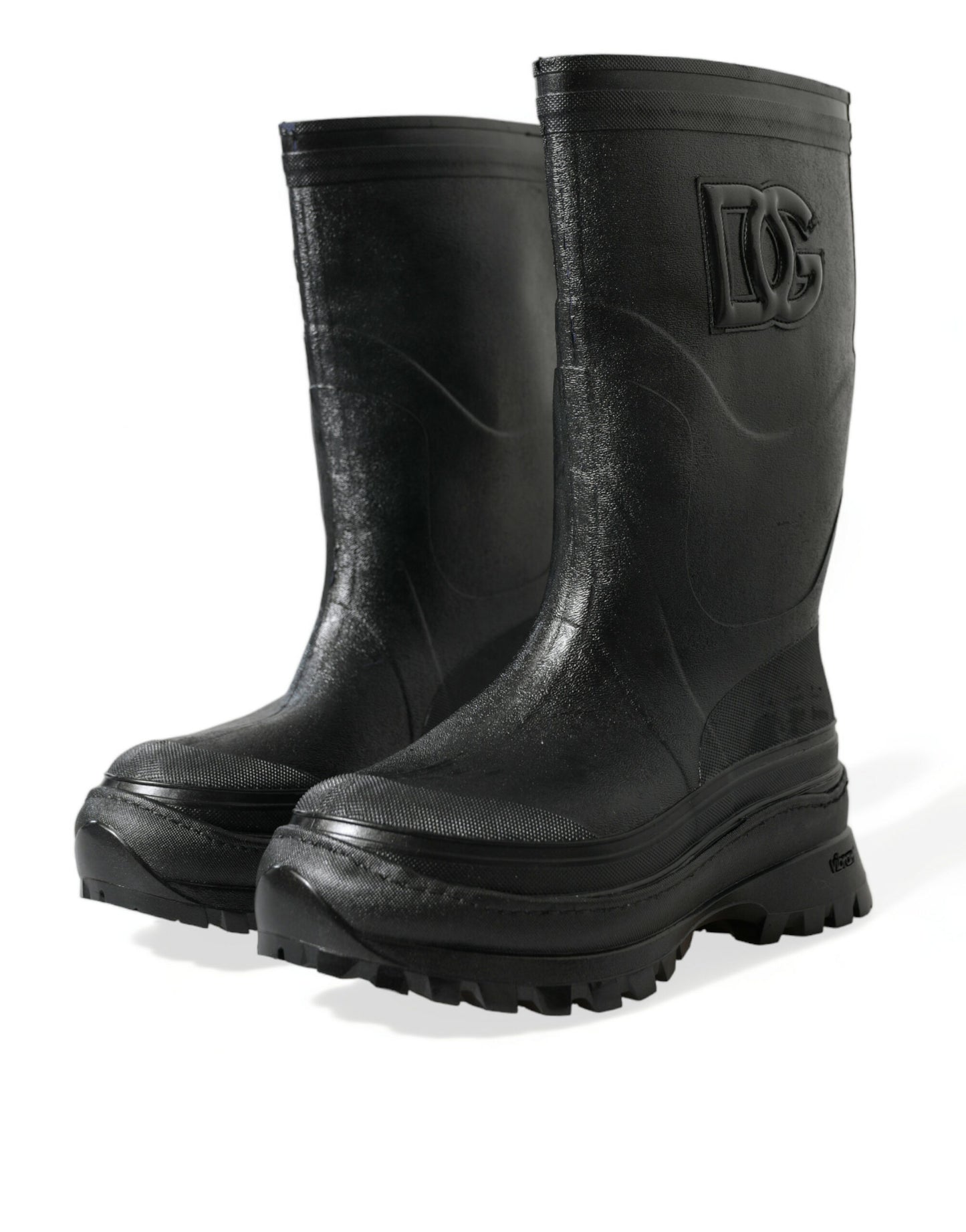 Black Embossed Metallic Rubber Boots Shoes