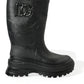 Black Embossed Metallic Rubber Boots Shoes