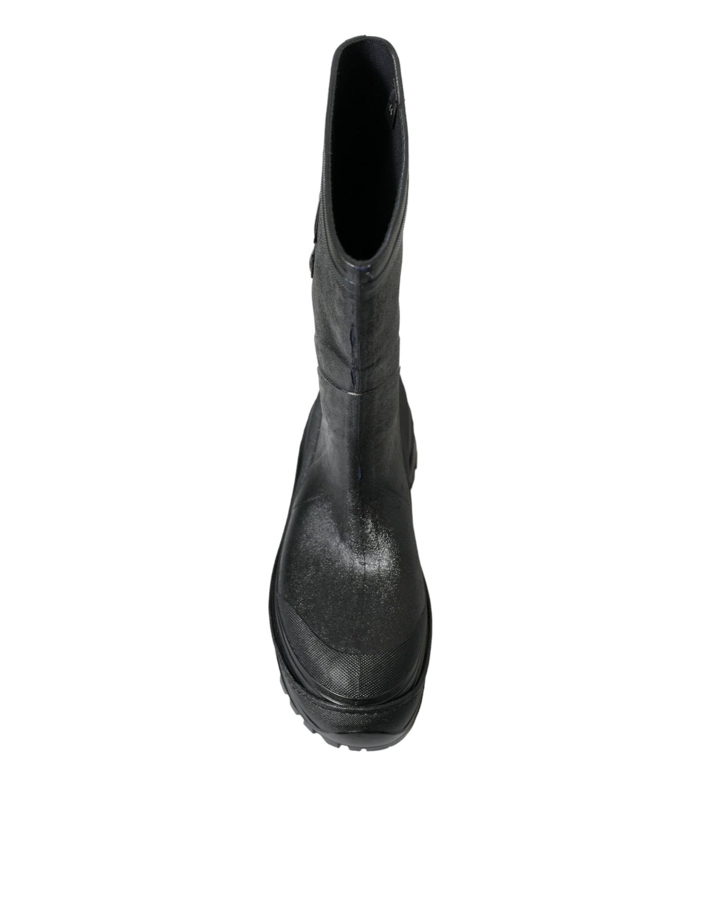 Black Embossed Metallic Rubber Boots Shoes