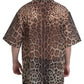 Brown Leopard Print Collared Men Top Shirt