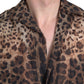Brown Leopard Print Collared Men Top Shirt