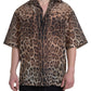 Brown Leopard Print Collared Men Top Shirt
