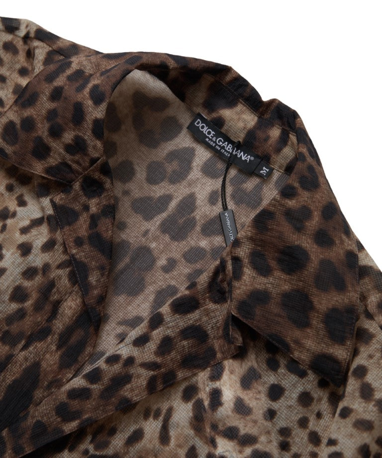 Brown Leopard Print Collared Men Top Shirt