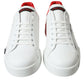 White Red Leather Low Top Sneakers Shoes