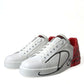 White Red Leather Low Top Sneakers Shoes
