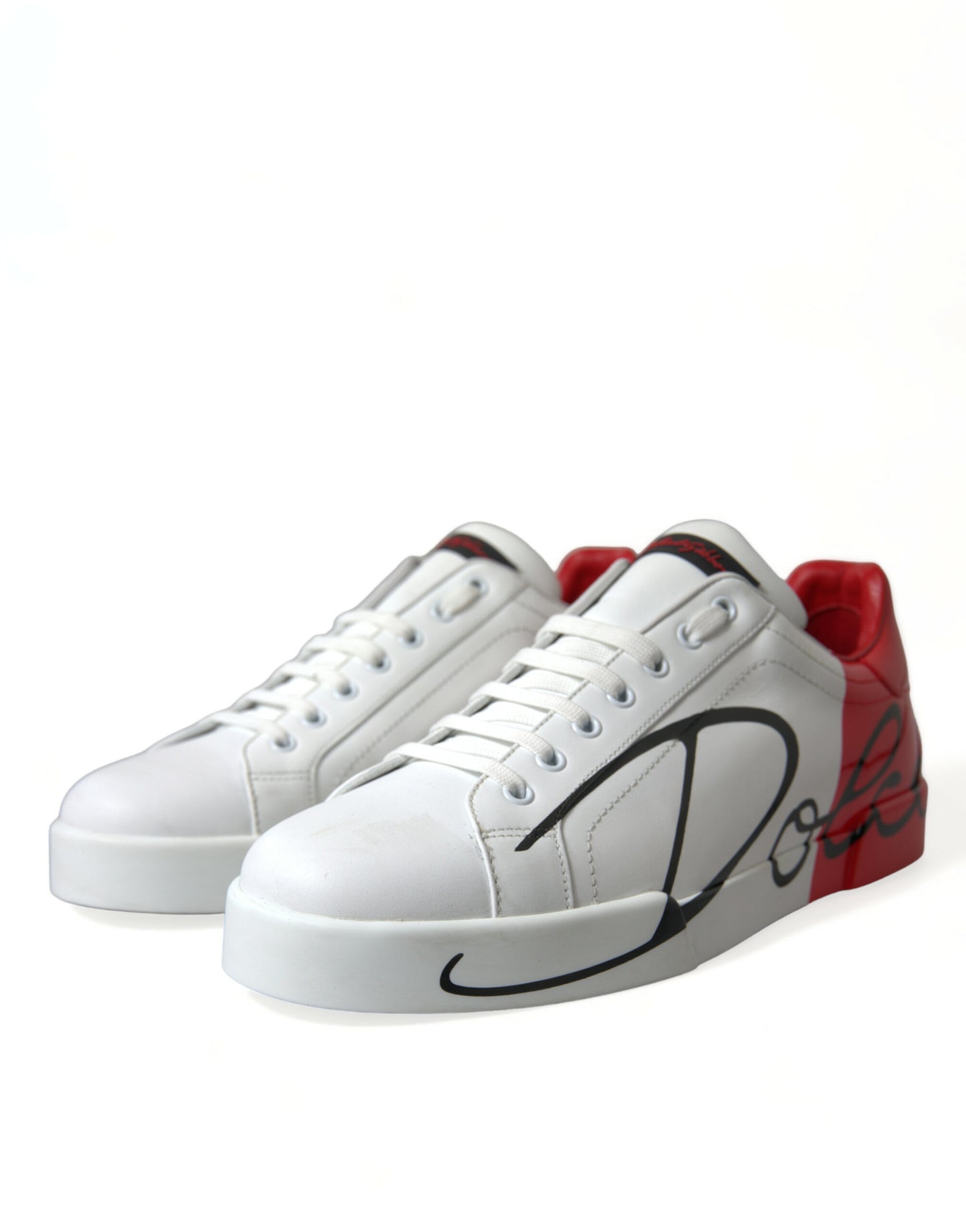 White Red Leather Low Top Sneakers Shoes