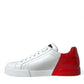 White Red Leather Low Top Sneakers Shoes