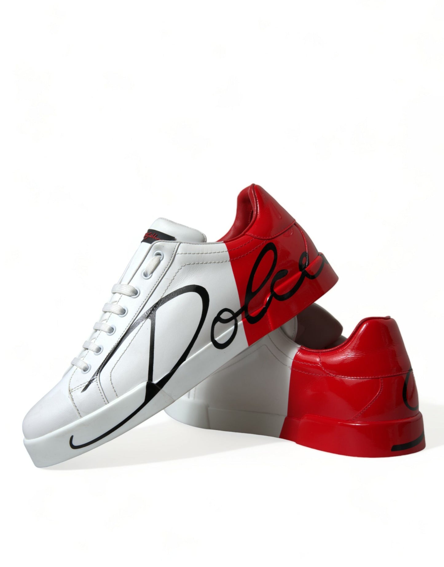 White Red Leather Low Top Sneakers Shoes