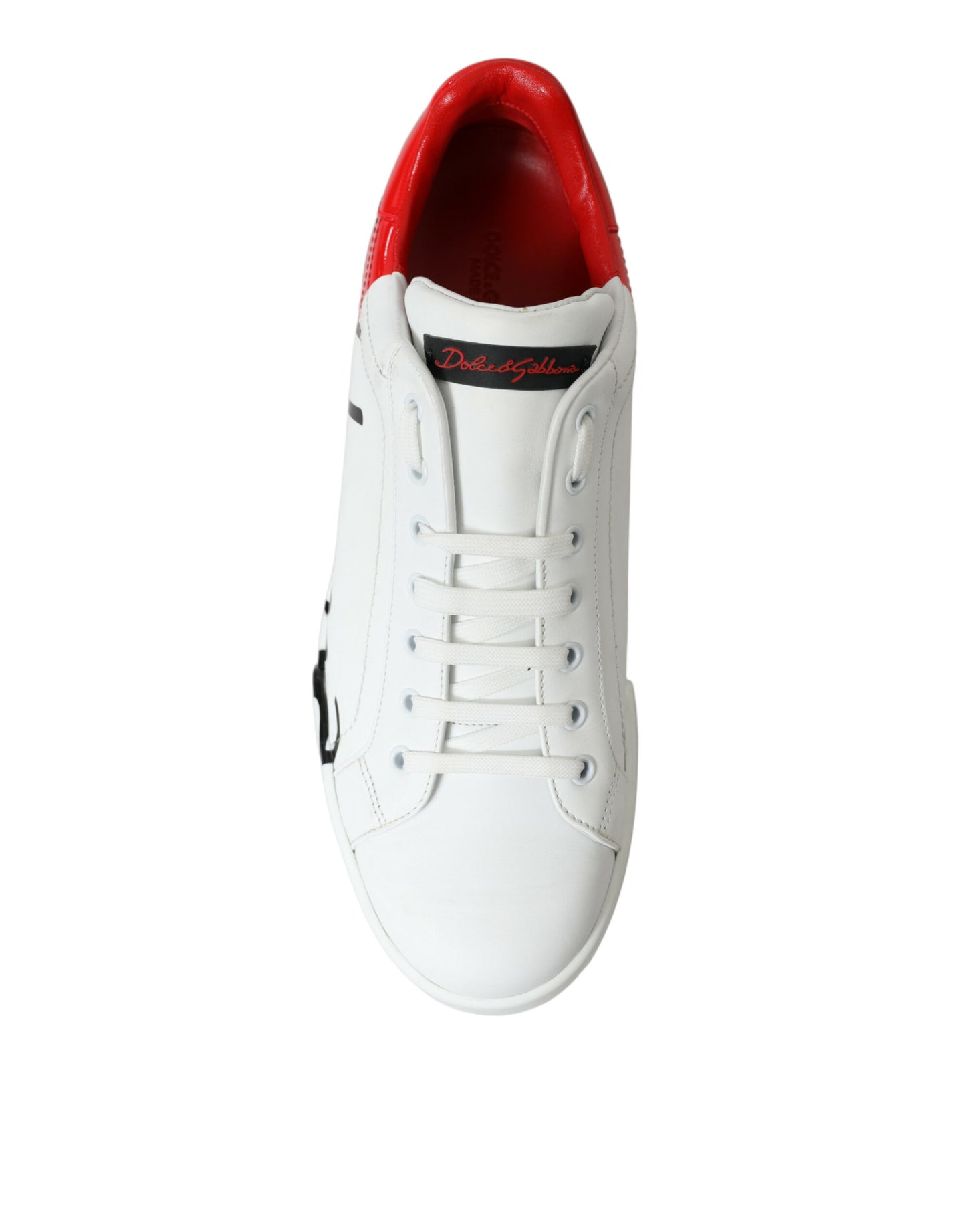 White Red Leather Low Top Sneakers Shoes