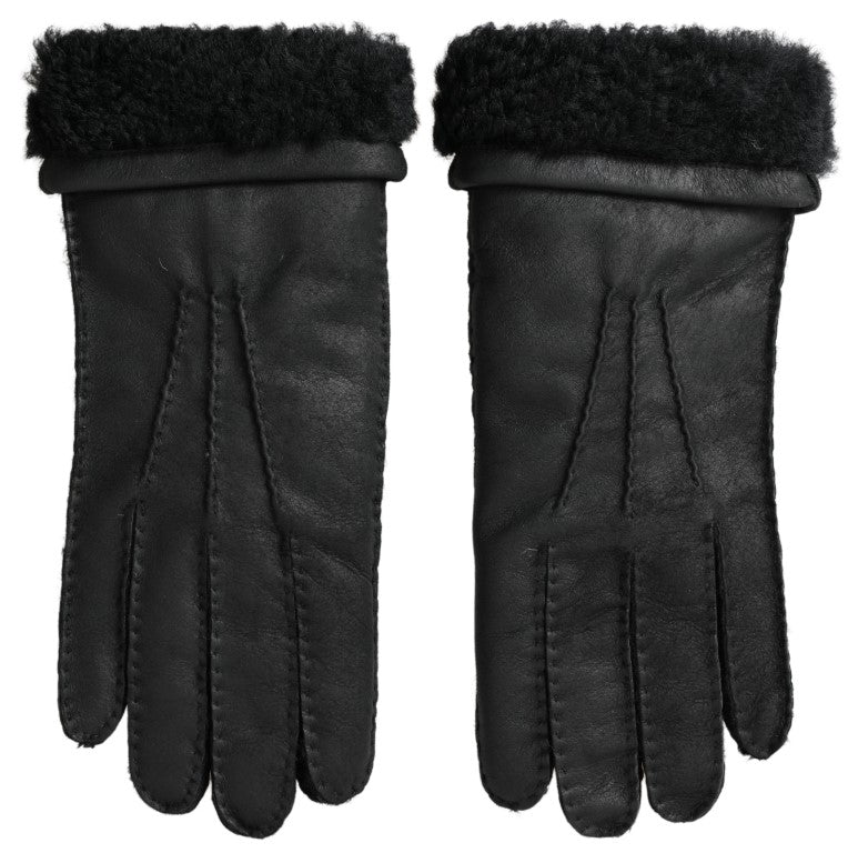 Elegant Black Leather Winter Gloves