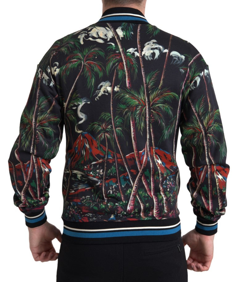 Chic Black Palm Tree Bomber Sweatshirt