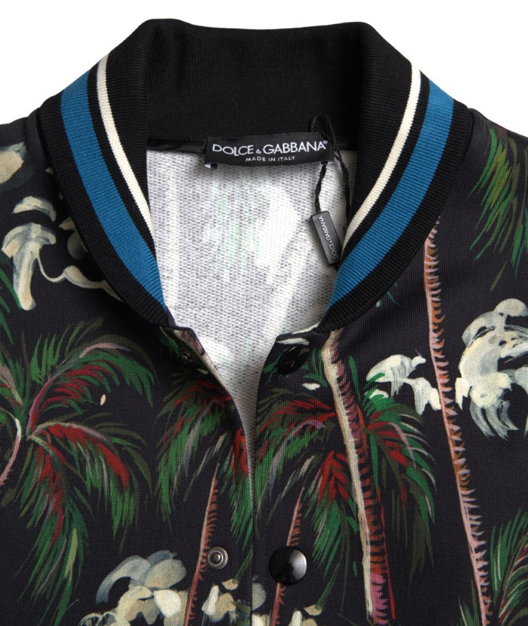 Chic Black Palm Tree Bomber Sweatshirt