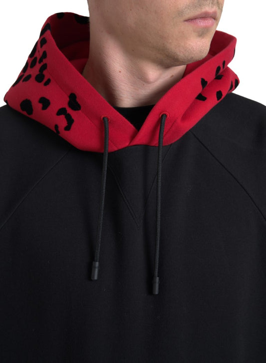 Black Red Leopard Print Men Hoodie Sweater