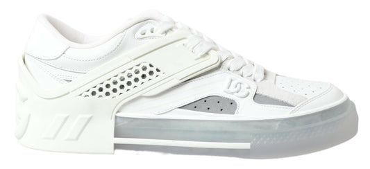 Elegant White Leather Low Top Sneakers