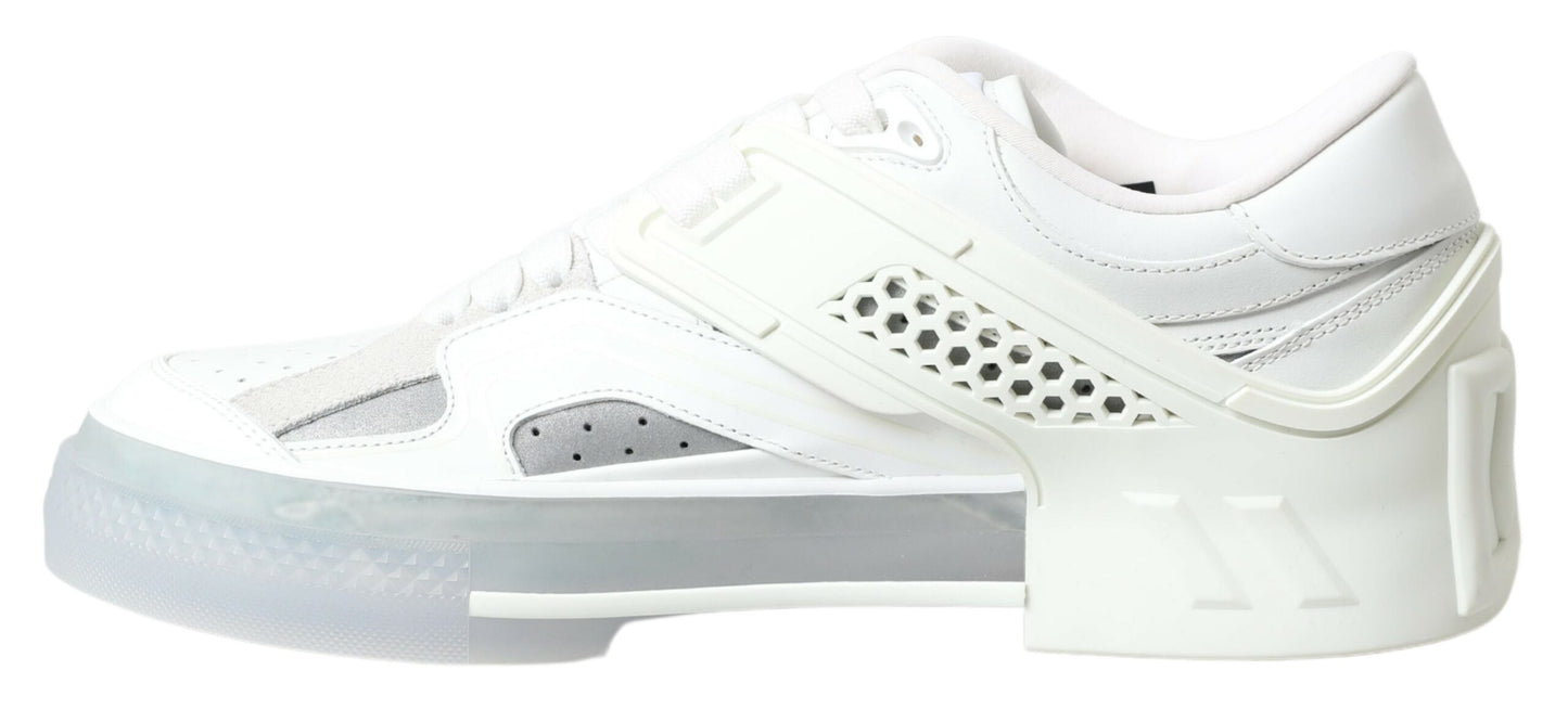 Elegant White Leather Low Top Sneakers