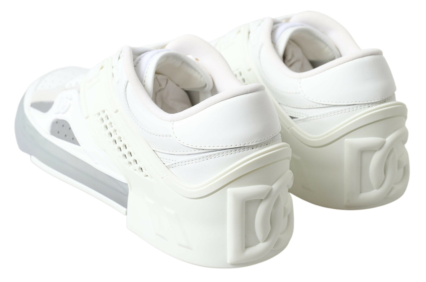 Elegant White Leather Low Top Sneakers