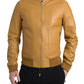 Yellow Leather Full Zip Bomber Men Jacket