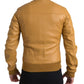 Yellow Leather Full Zip Bomber Men Jacket