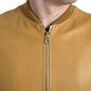 Yellow Leather Full Zip Bomber Men Jacket
