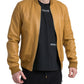 Yellow Leather Full Zip Bomber Men Jacket