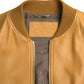 Yellow Leather Full Zip Bomber Men Jacket