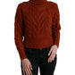 Brown Wool Knit Turtleneck Pullover Sweater