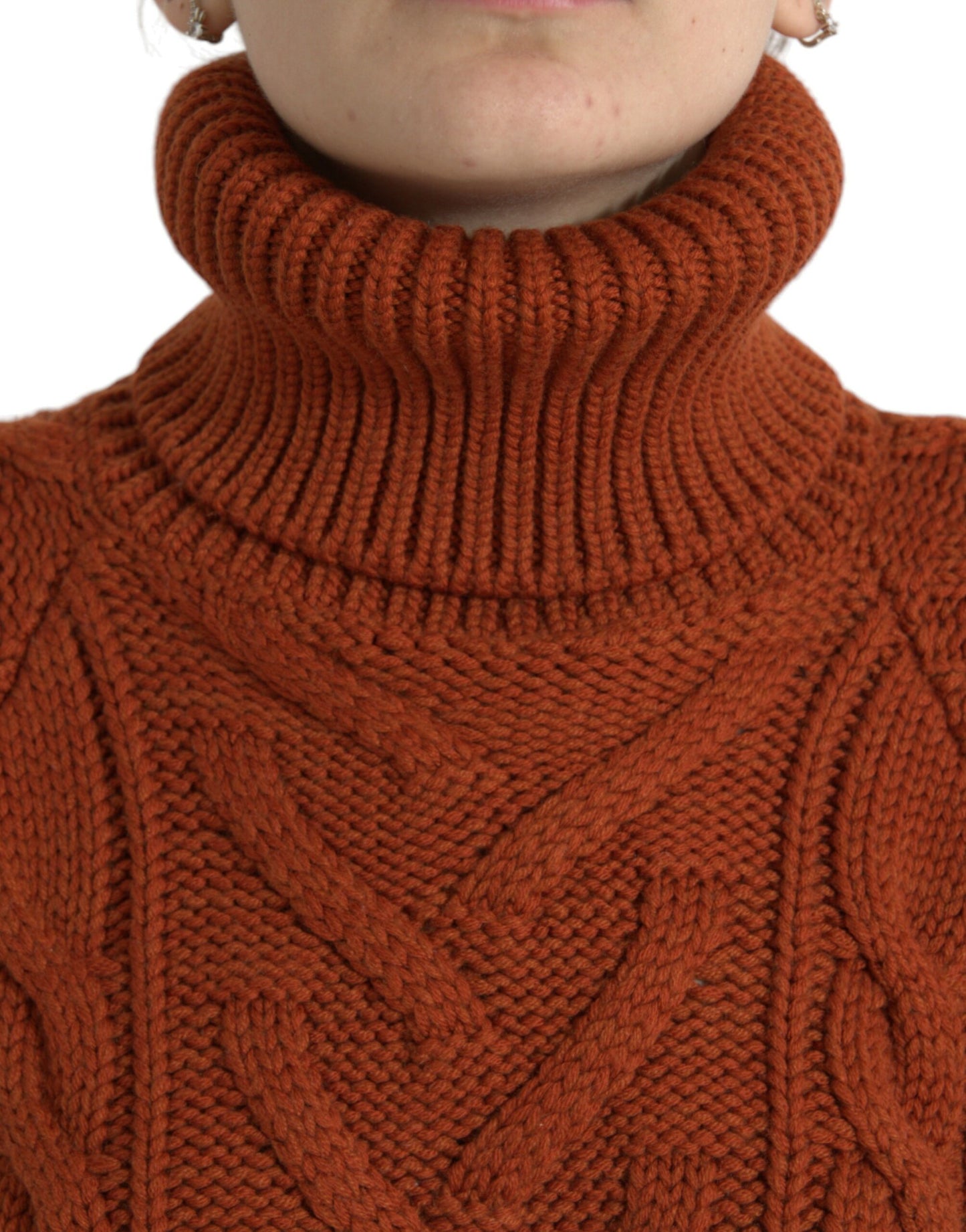 Brown Wool Knit Turtleneck Pullover Sweater