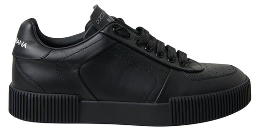 Elegant Black Leather Low Top Sneakers