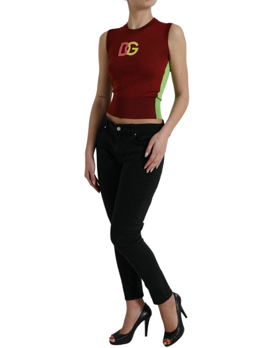 Red Green Silk DG Logo Sleeveless Tank Top