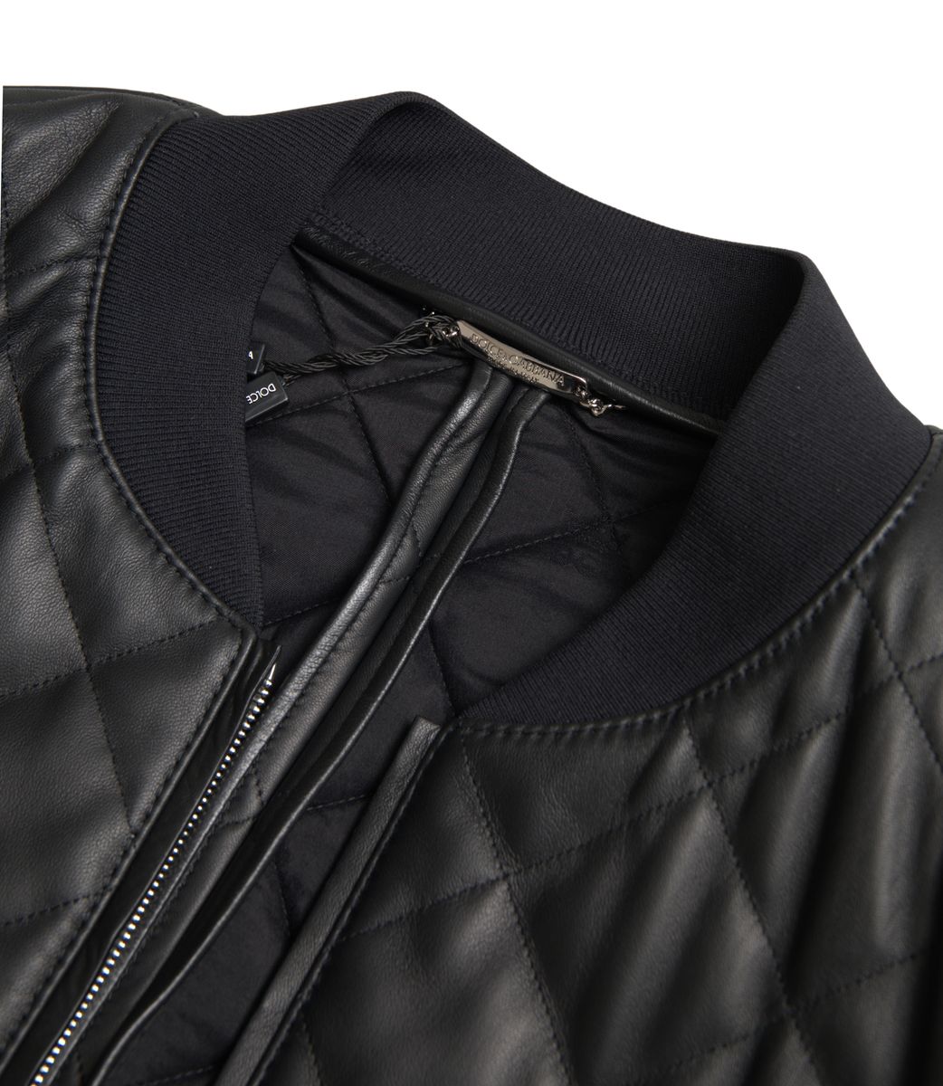 Elegant Black Leather Bomber Jacket