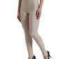 Beige Nylon Stretch Slim Leggings Pants
