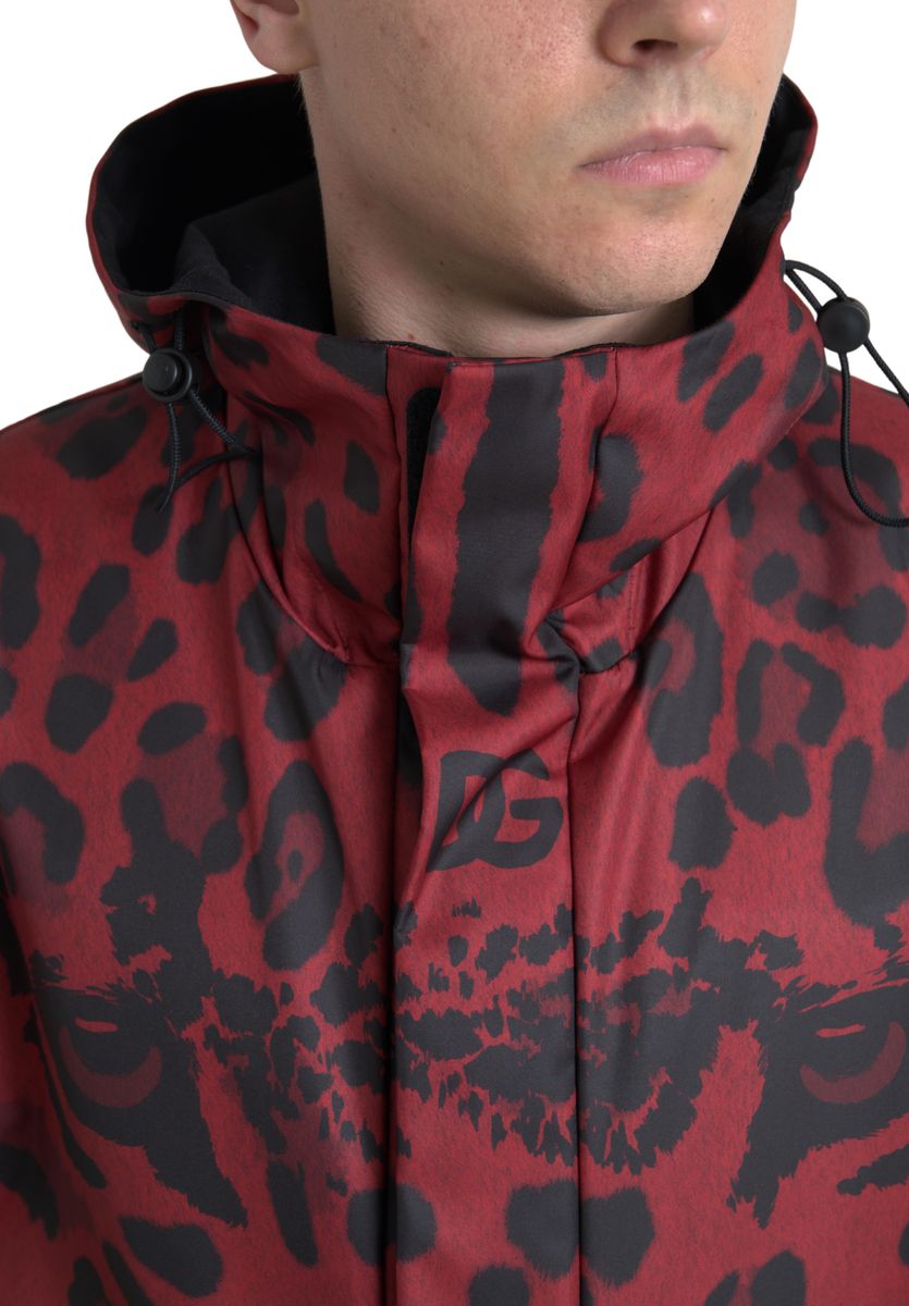 Red Leopard Hooded Rain Coat Jacket